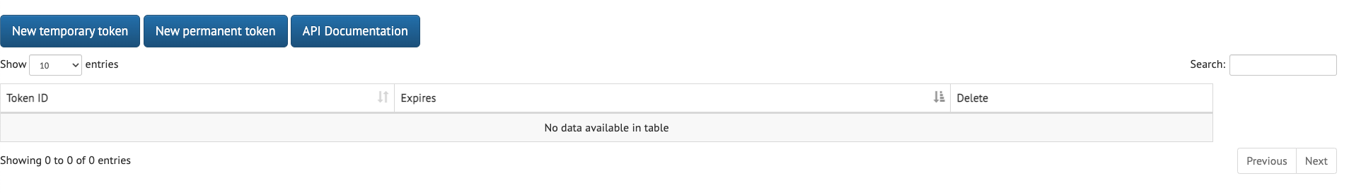 End User Token Management Page